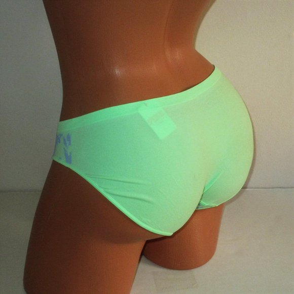 Victoria's Secret PINK Seamless Bikini Panty Size L Light Neon Green Gray floral - Picture 1 of 5